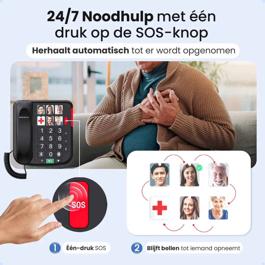 Protectly Senioren Telefoon PROT069-2 - SOS-Noodknop - Vaste Lijn - Zwart