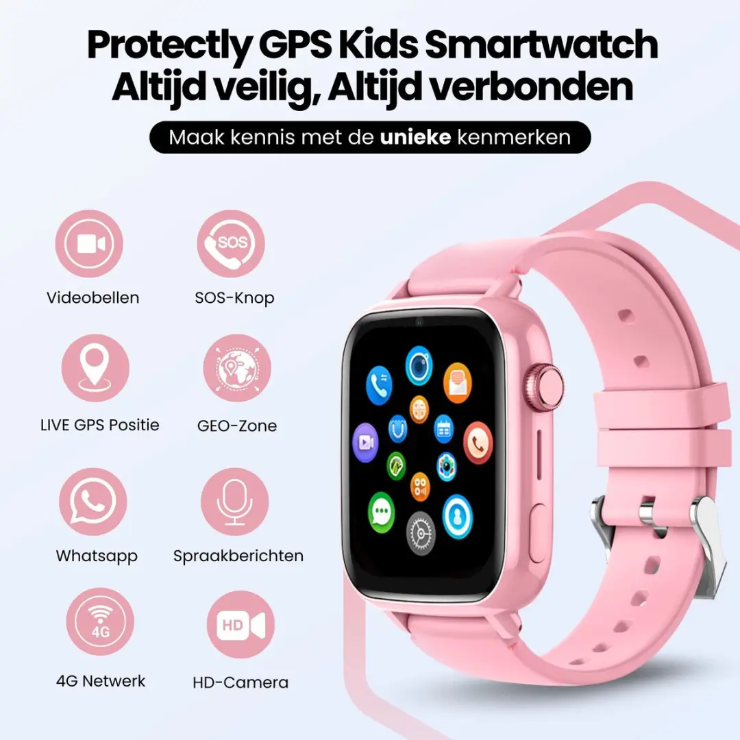 Protectly GPS Horloge Kind PROT012-1 - 4G Roze - 40mm