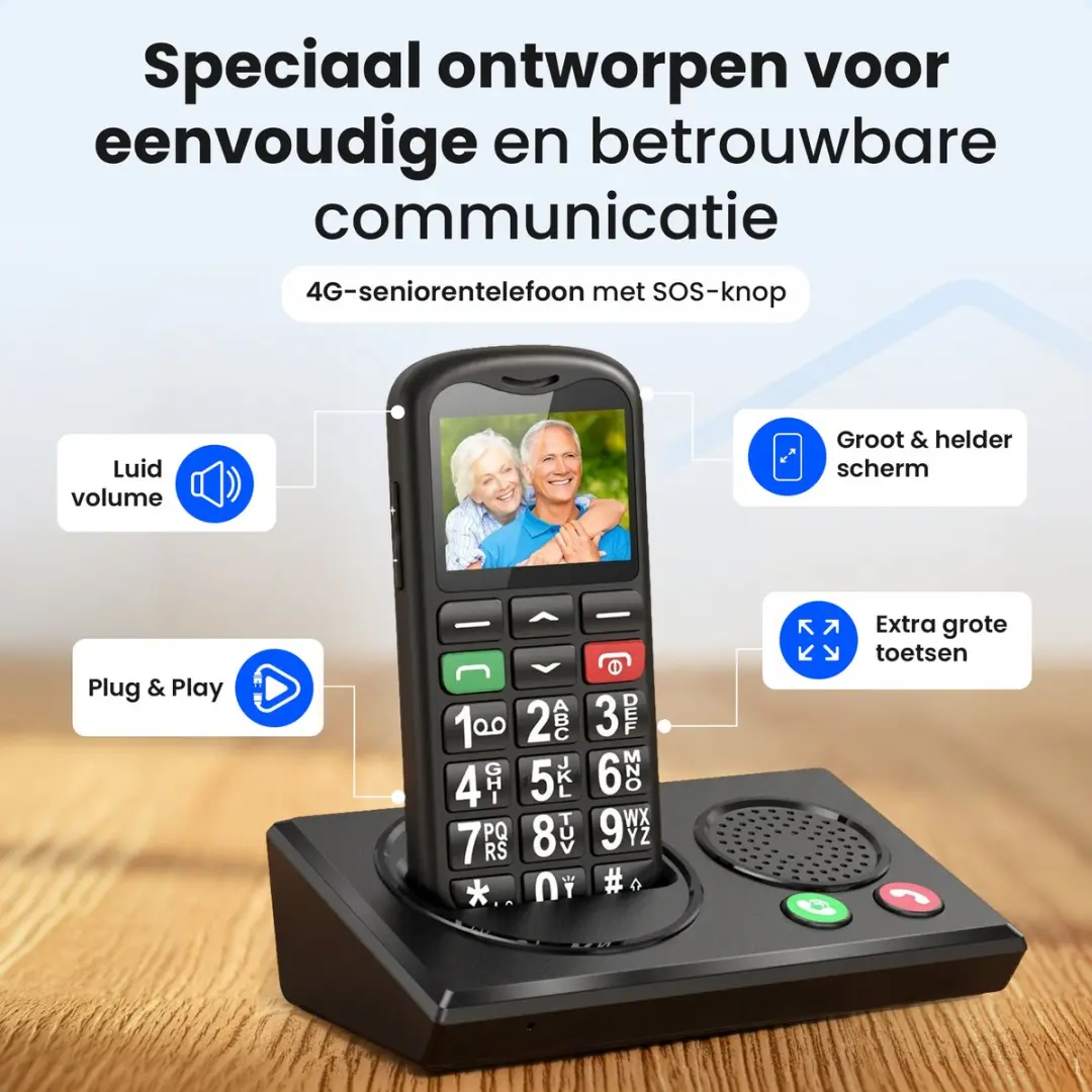 Protectly SEC012 Senioren Telefoon 4G - Zwart - 2.4" - 1200mAh