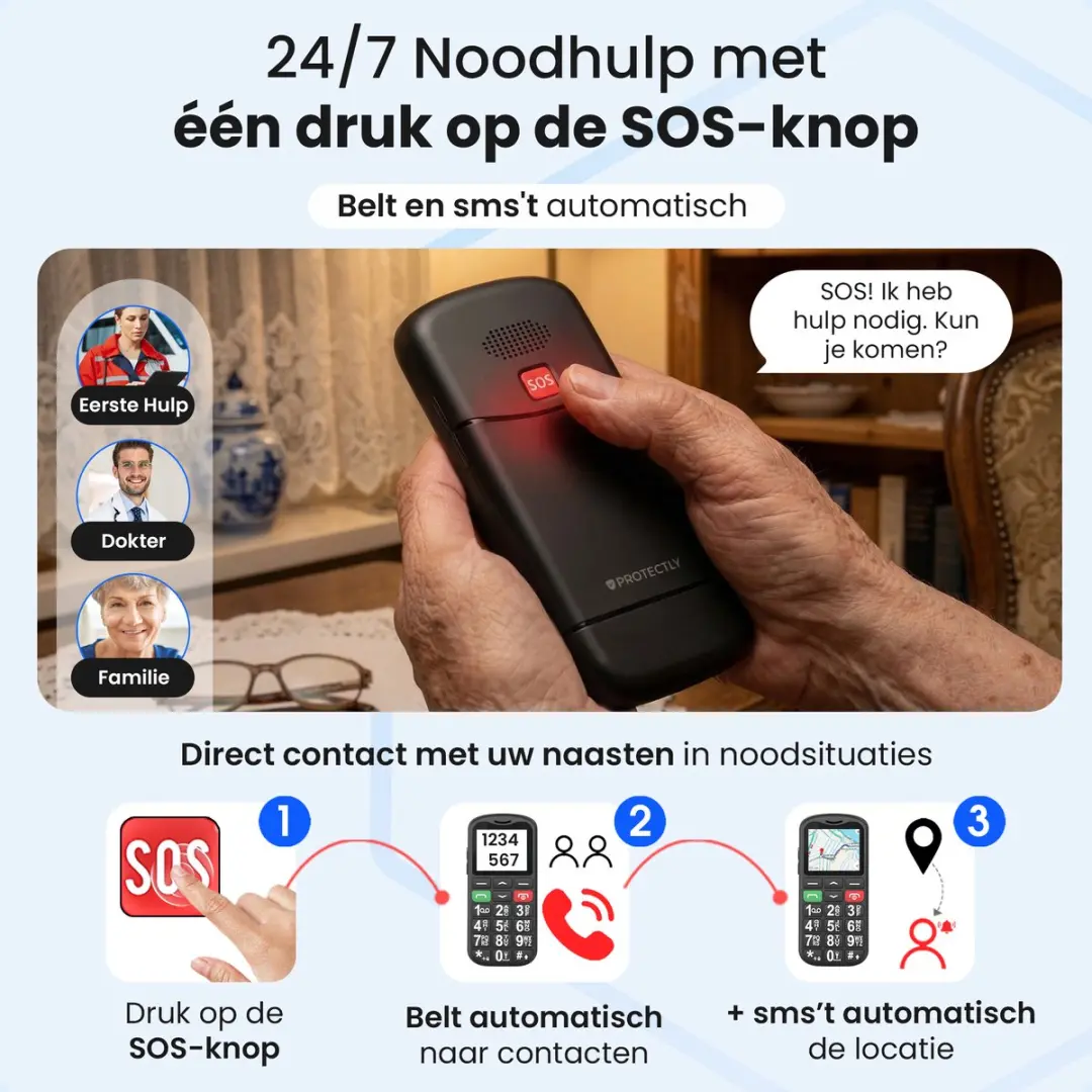Protectly SEC012 Senioren Telefoon 4G - Zwart - 2.4" - 1200mAh