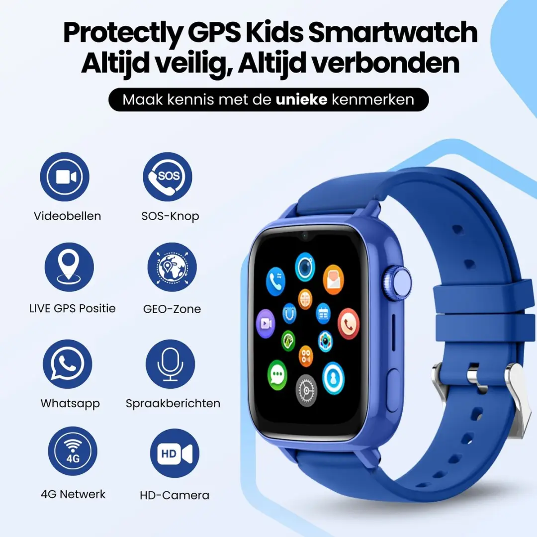Protectly GPS Horloge Kind PROT012-2 - 4G - 800mAh - Blauw