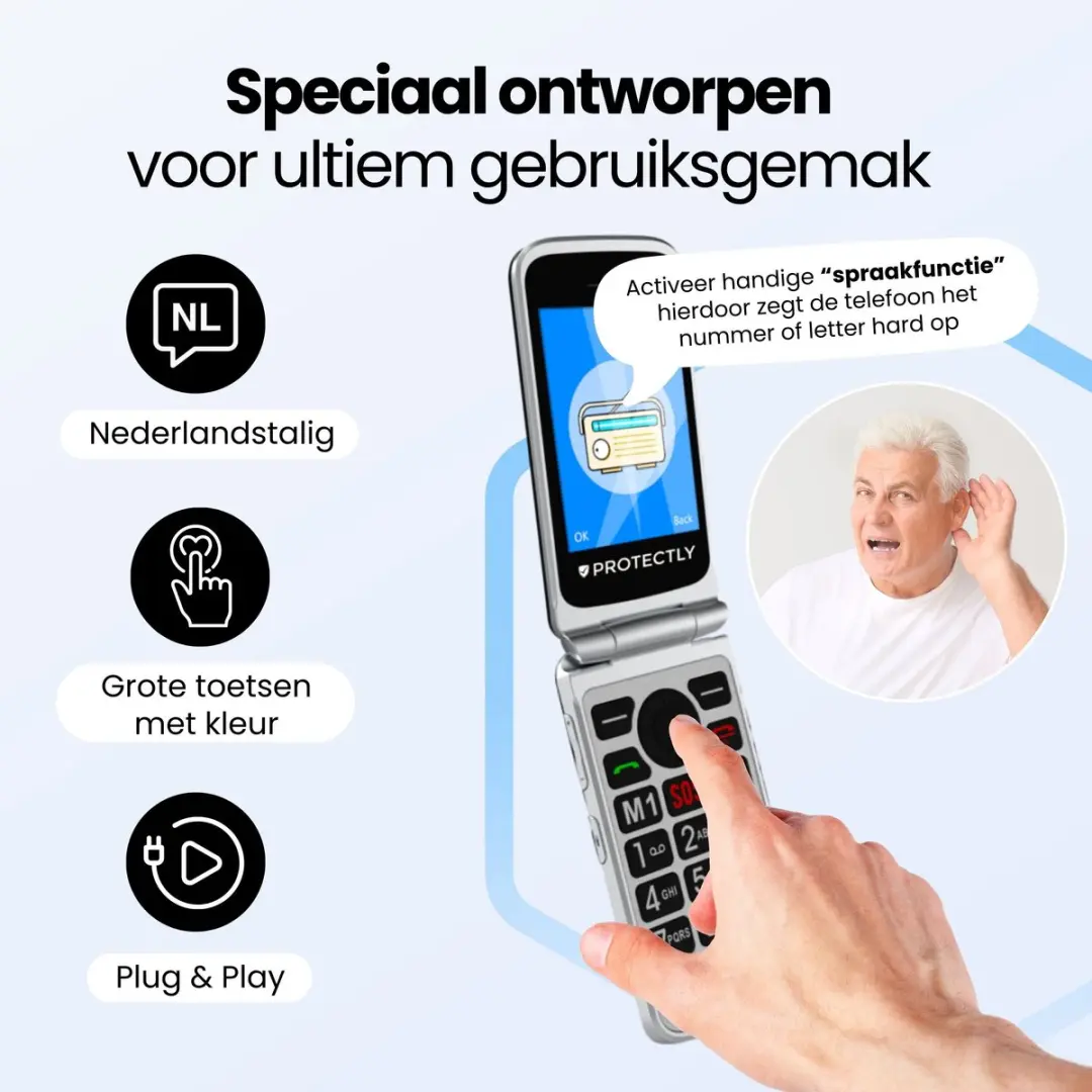 Protectly SI154 Senioren Telefoon - Klapbaar - 2.8" - Zwart/Zilver