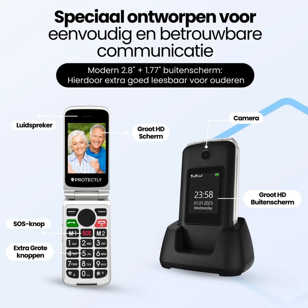 Protectly SI154 Senioren Telefoon - Klapbaar - 2.8" - Zwart/Zilver