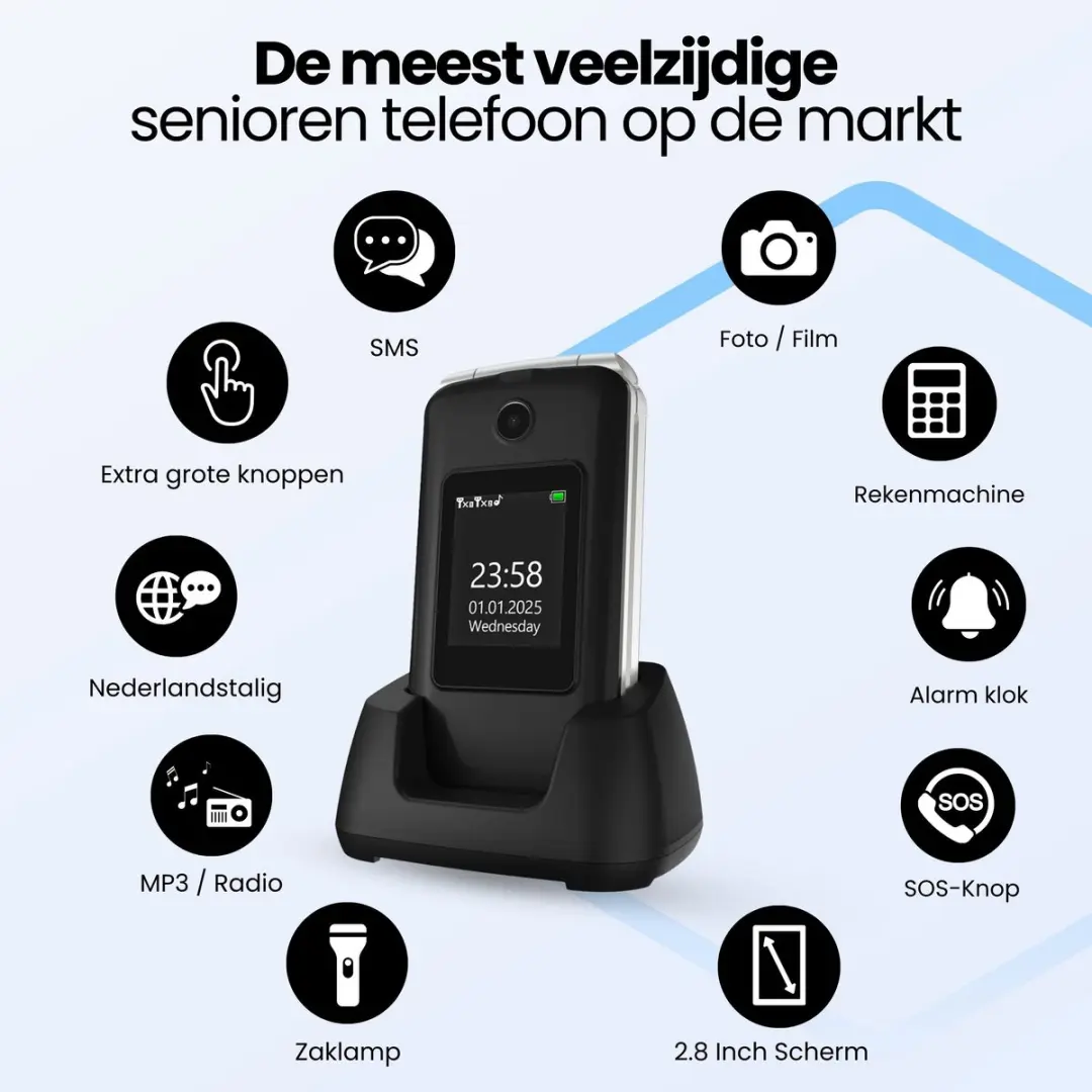 Protectly SI154 Senioren Telefoon - Klapbaar - 2.8" - Zwart/Zilver