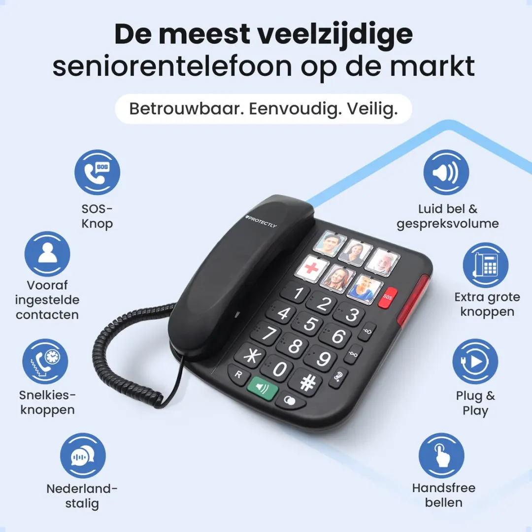 Protectly Senioren Telefoon PROT069 - Vaste lijn - Zwart