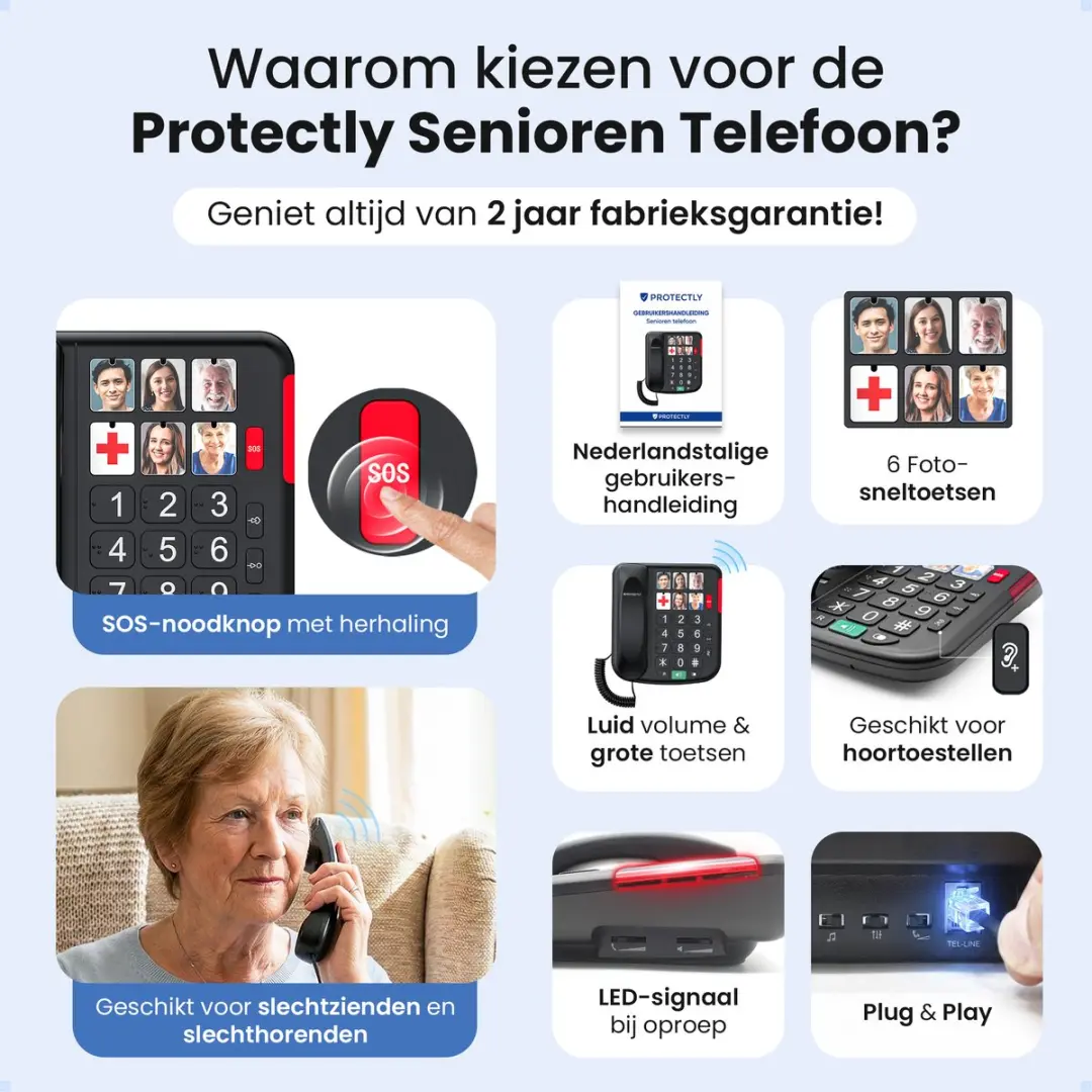 Protectly Senioren Telefoon PROT069 - Vaste lijn - Zwart