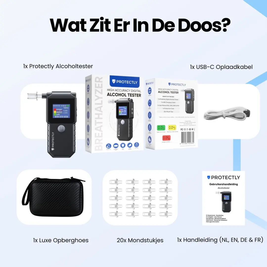 Protectly Digitale Alcoholtester PRO - 2026 Model - USB-C Oplaadbaar - HD-Display - afbeelding 6 van 6