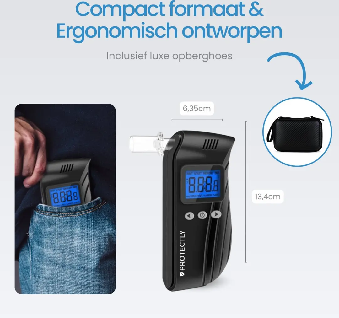 Protectly Digitale Alcoholtester PRO - Oplaadbaar - 20 Mondstukken