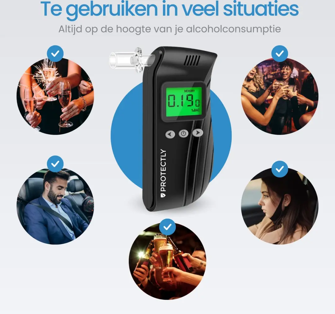 Protectly Digitale Alcoholtester PRO - Oplaadbaar - 20 Mondstukken