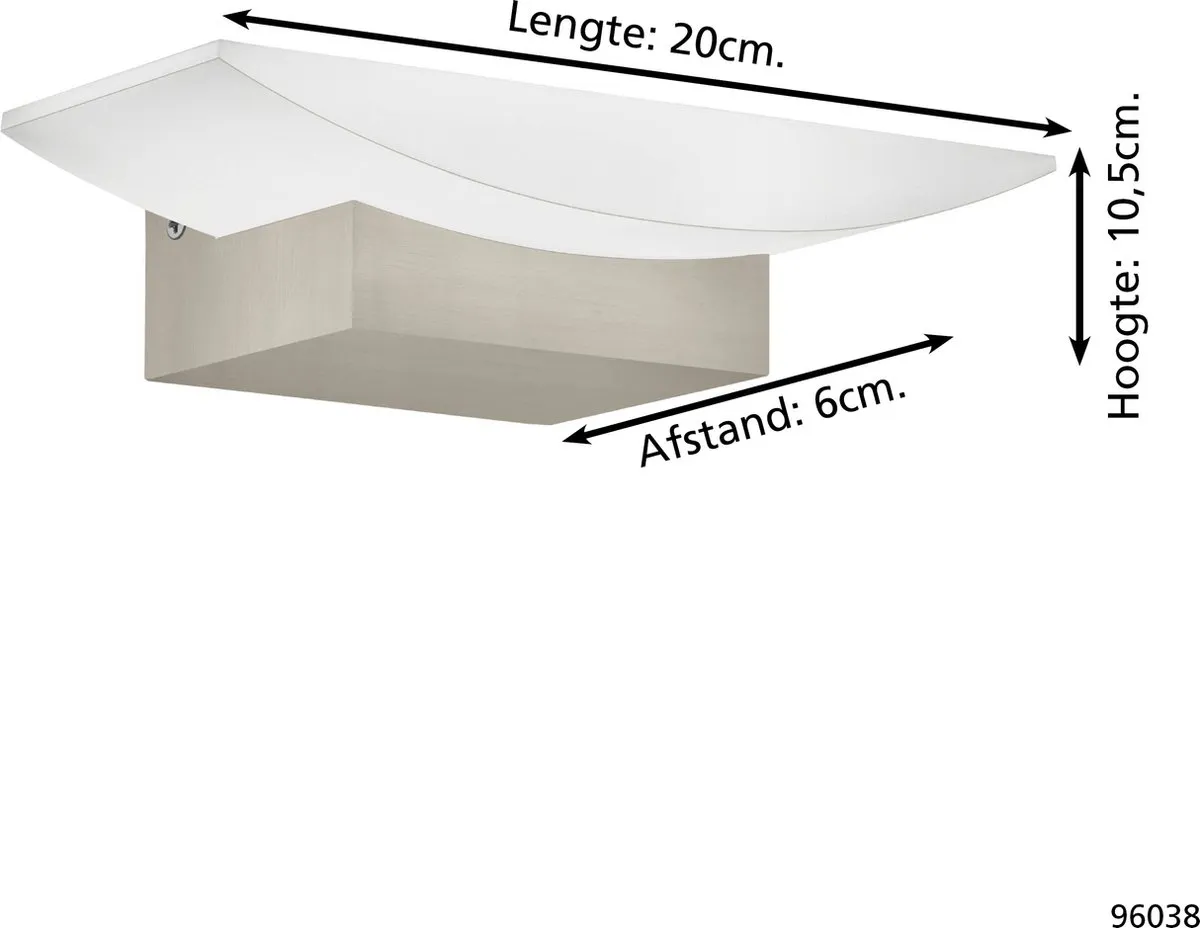 Eglo Metrass Wandlamp 1 Licht - Nikkel-Mat - afbeelding 6 van 6