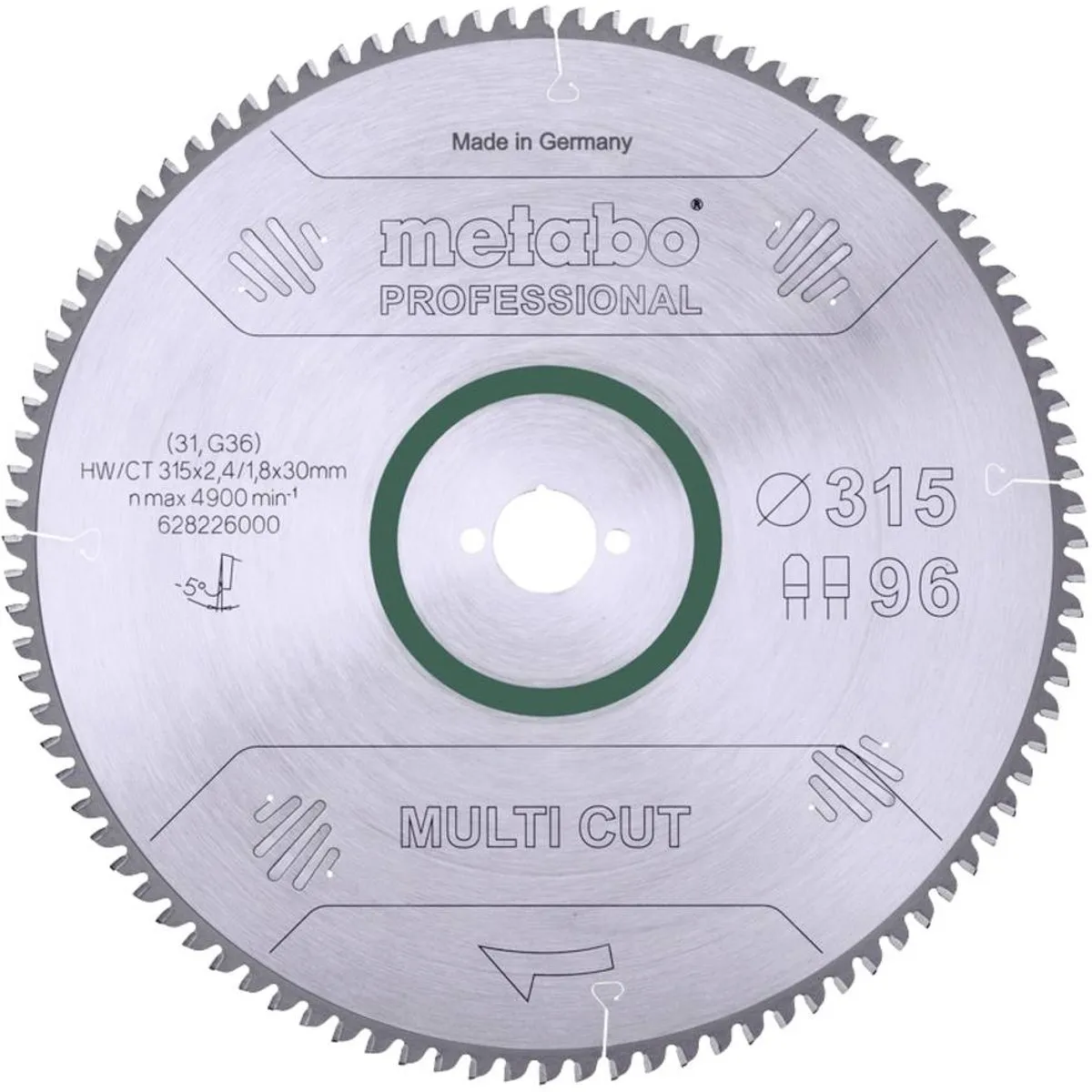Metabo 628226000 Hardmetalen Cirkelzaagblad Multi Cut 315mm - Metaal
