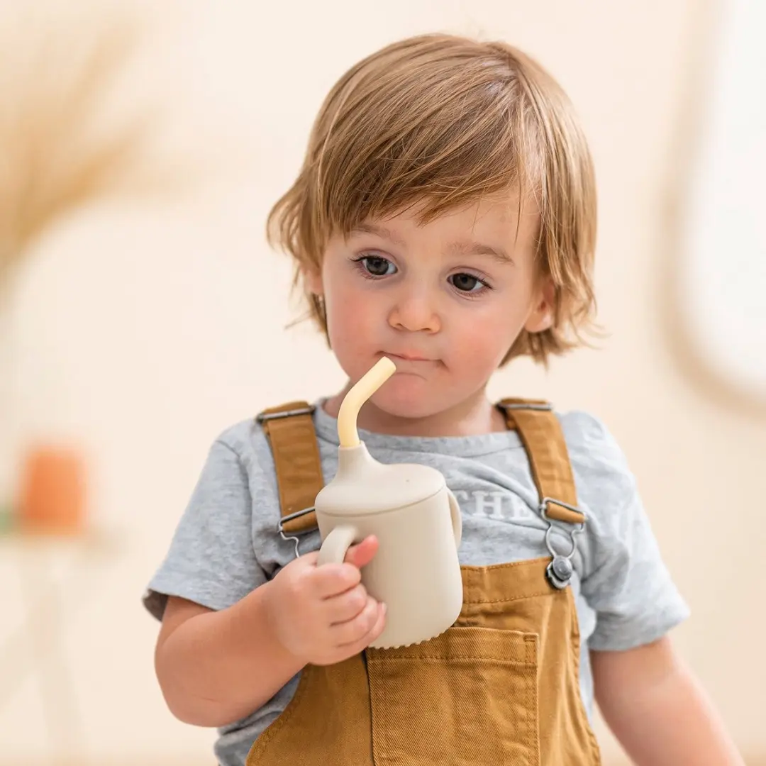 Nattou Beker met Rietje Silicone - 250ml - Beige