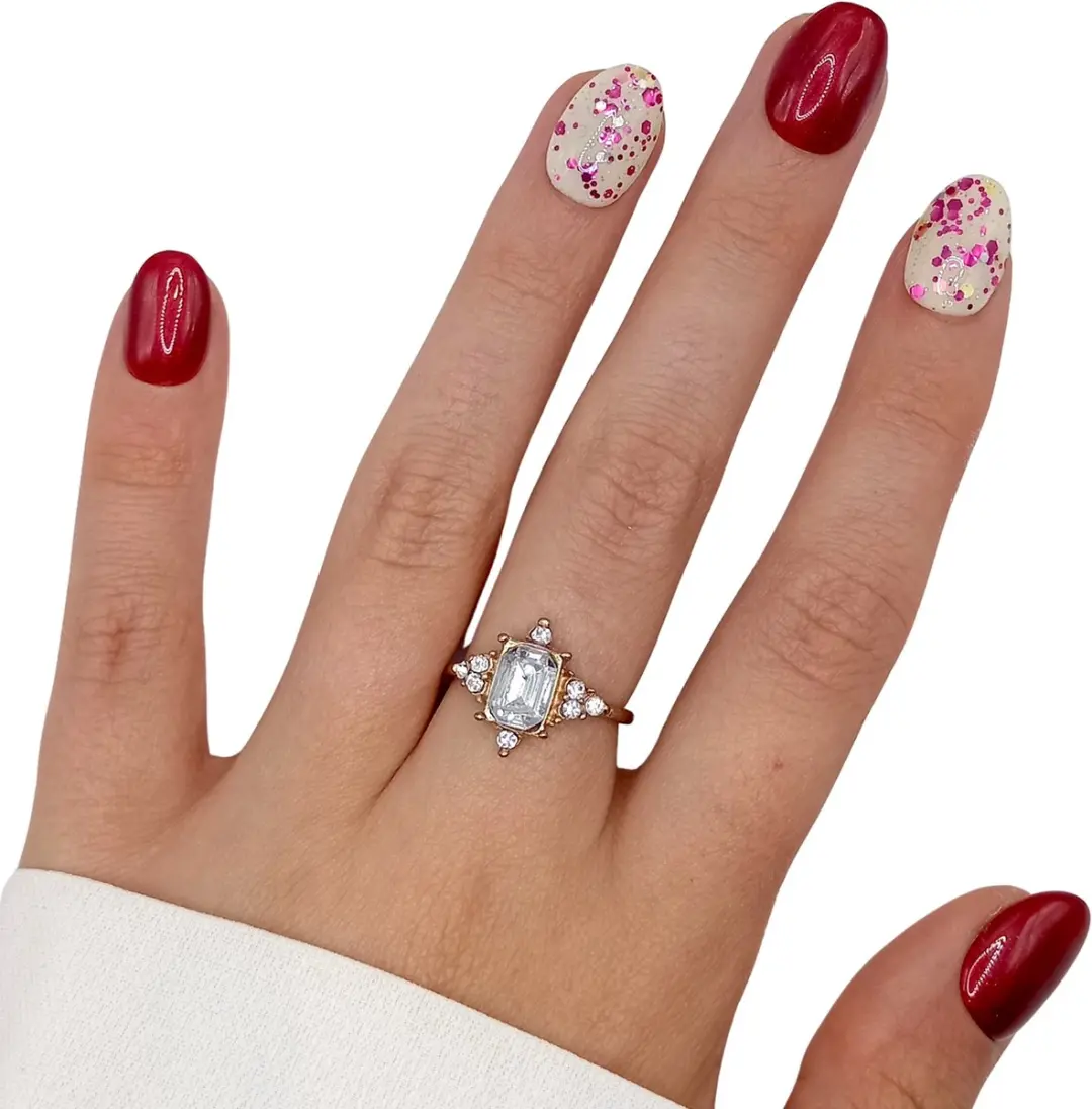 SD Press on Nails B-201 Plaknagels Rood Nude Glitter - 20 Stuks