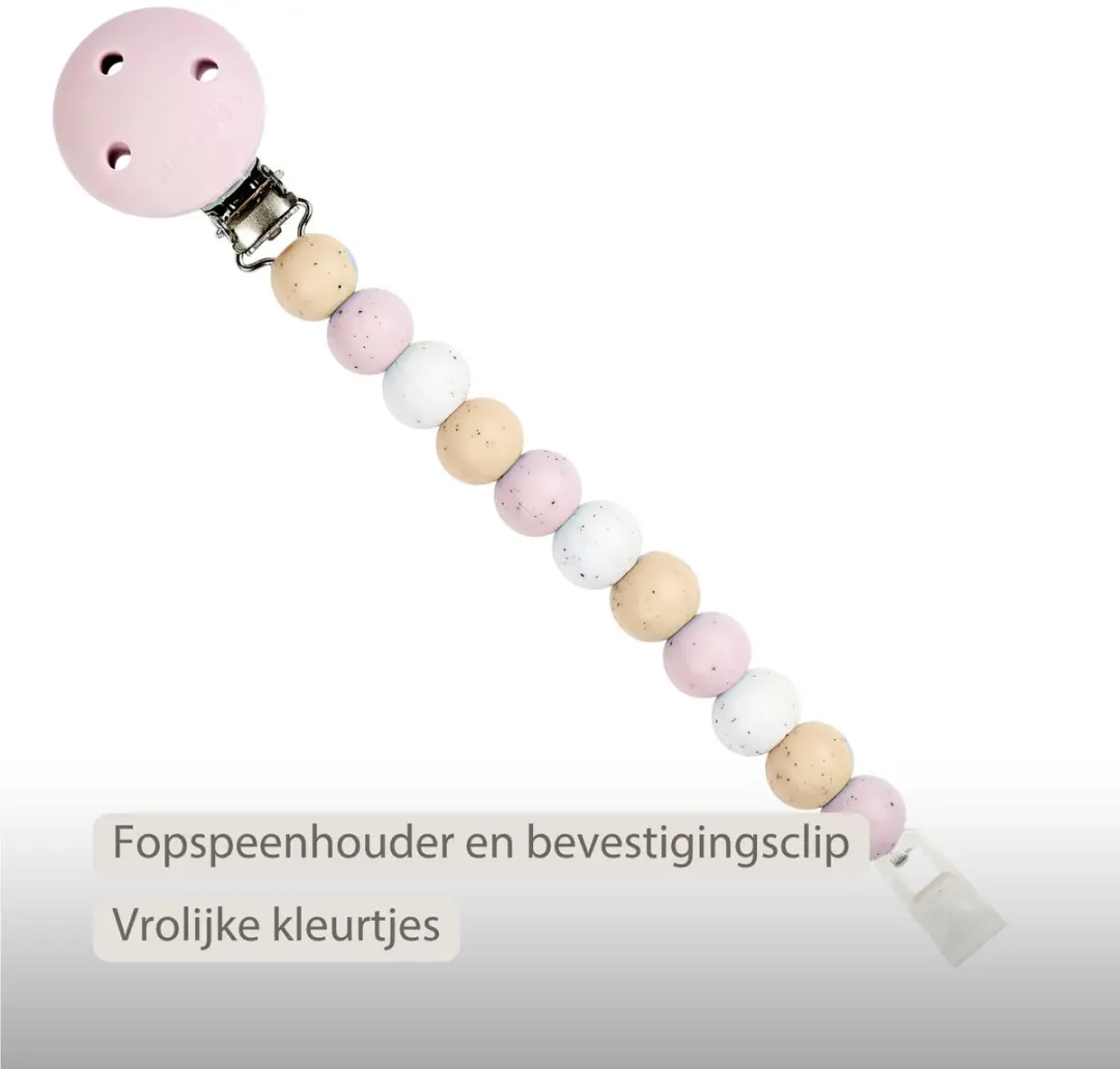 Nattou Silicone Speenkoord - 21cm - Multi Roze Gestipt