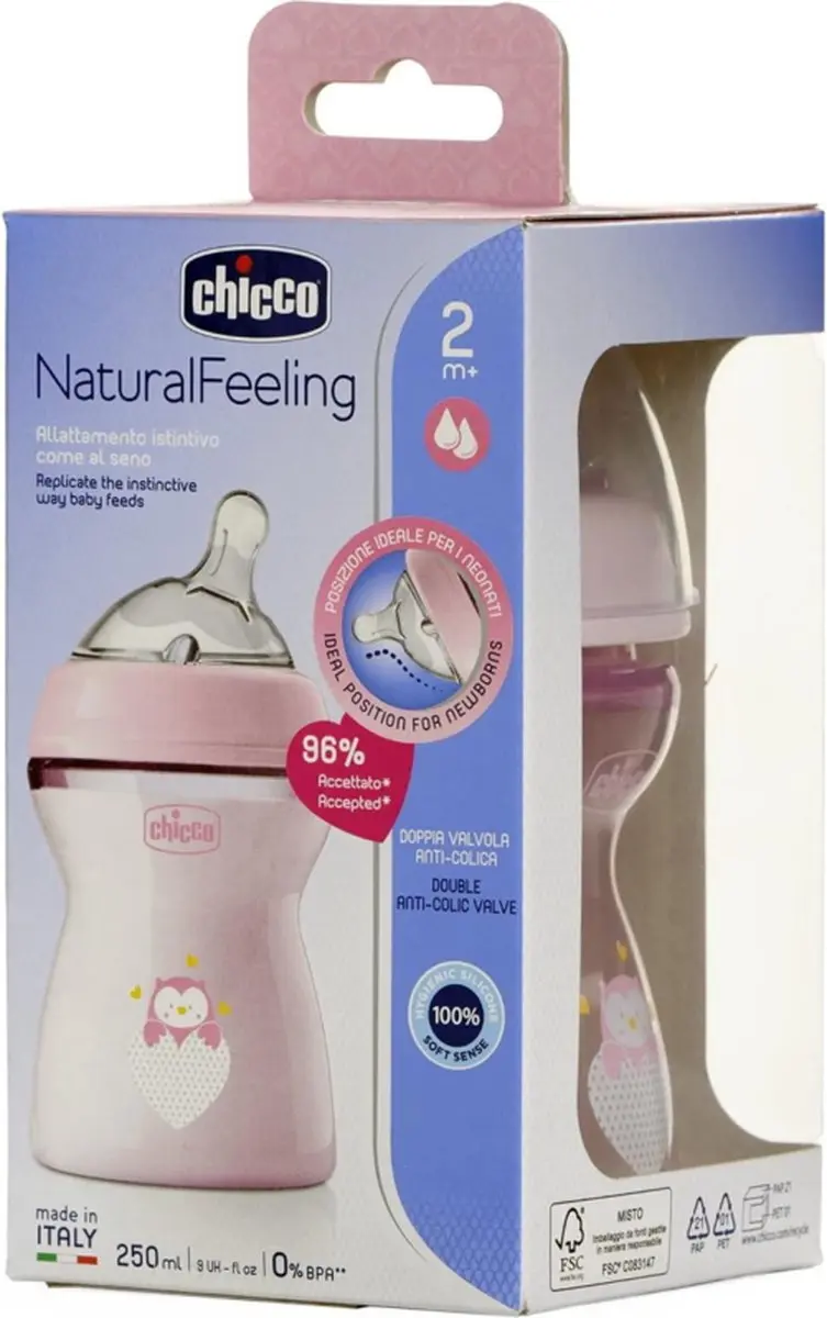 Chicco Natural Feeling Babyfles 250ml - Roze