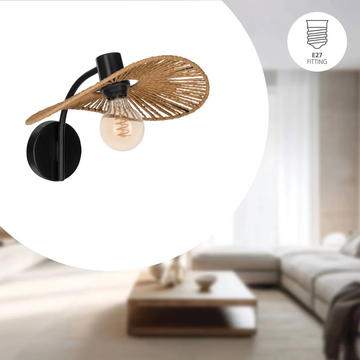 Eglo Siruela Wandlamp E27 - Ø36,5cm - Bruin/Zwart