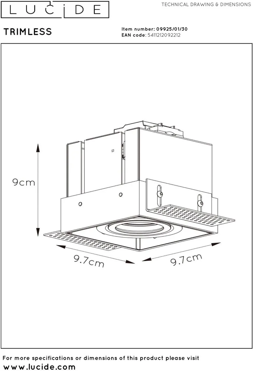 Lucide Trimless Inbouwspot GU10 - Zwart