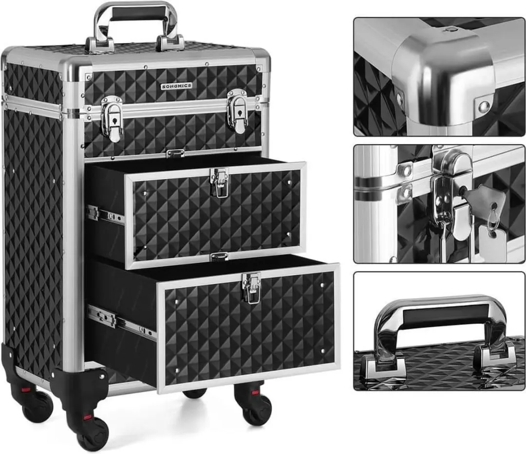 Songmics Cosmetica Koffer 10L - Zwart/Zilver