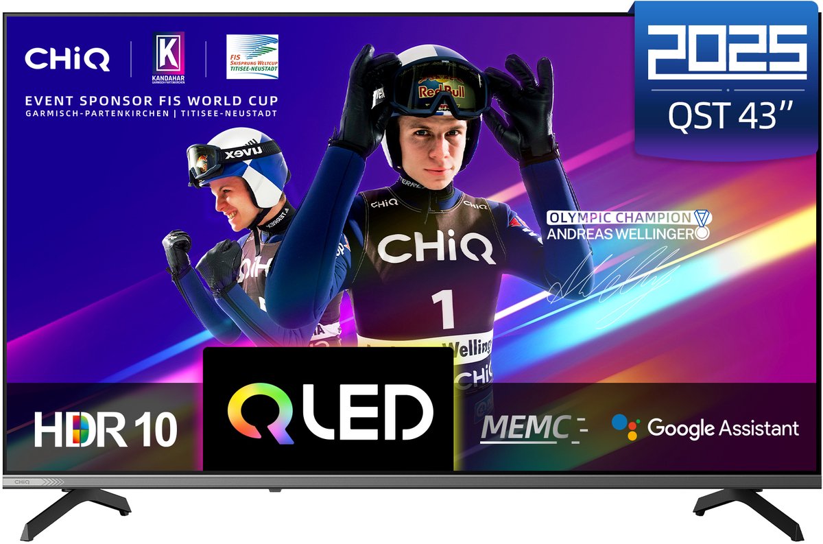 CHiQ U43QST - Smart TV 43 Inch - QLED Pro Google TV - UHD 4K - Randloos Metal Design - Dolby Audio - 2025 Nieuw
