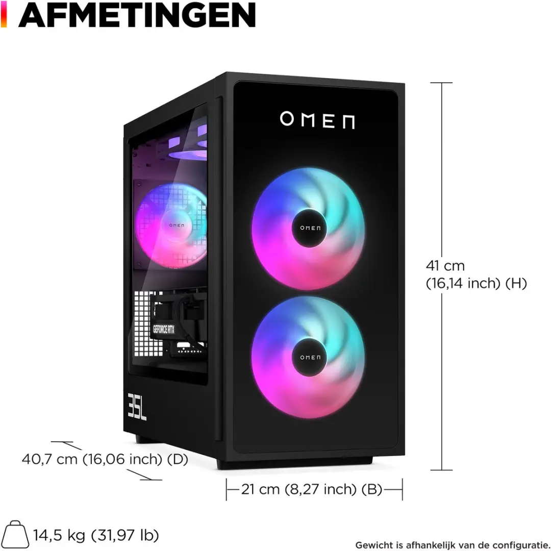 HP OMEN 35L GT16-0246nd Gaming PC - RTX 5070 Ti 16GB - 32GB DDR5 - 2TB SSD - Zwart
