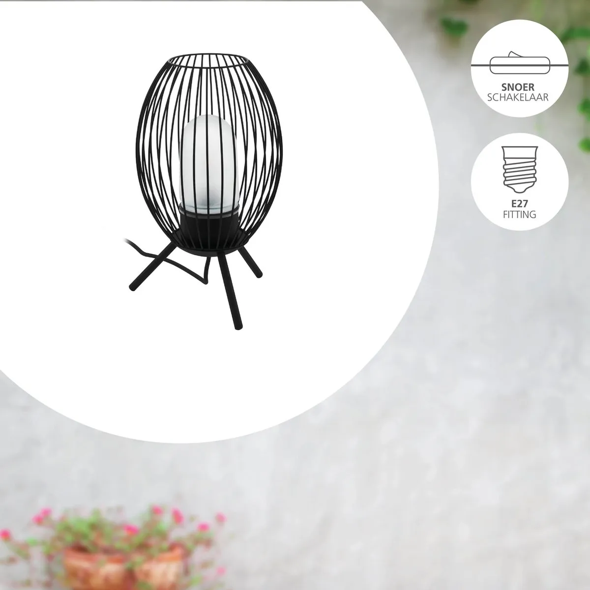 Eglo Fusignano Tafellamp Buiten E27 - 41cm - Zwart/Wit