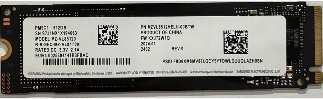 Samsung 512GB NVMe SSD MZ-VL85120
