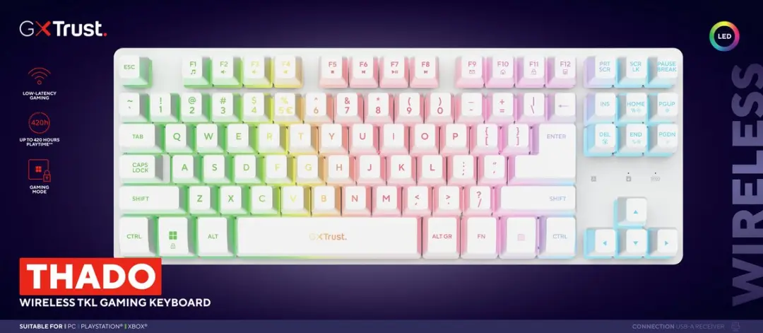 Trust GXT 831W Thado Draadloos Gaming Toetsenbord 80% - Wit - afbeelding 6 van 6