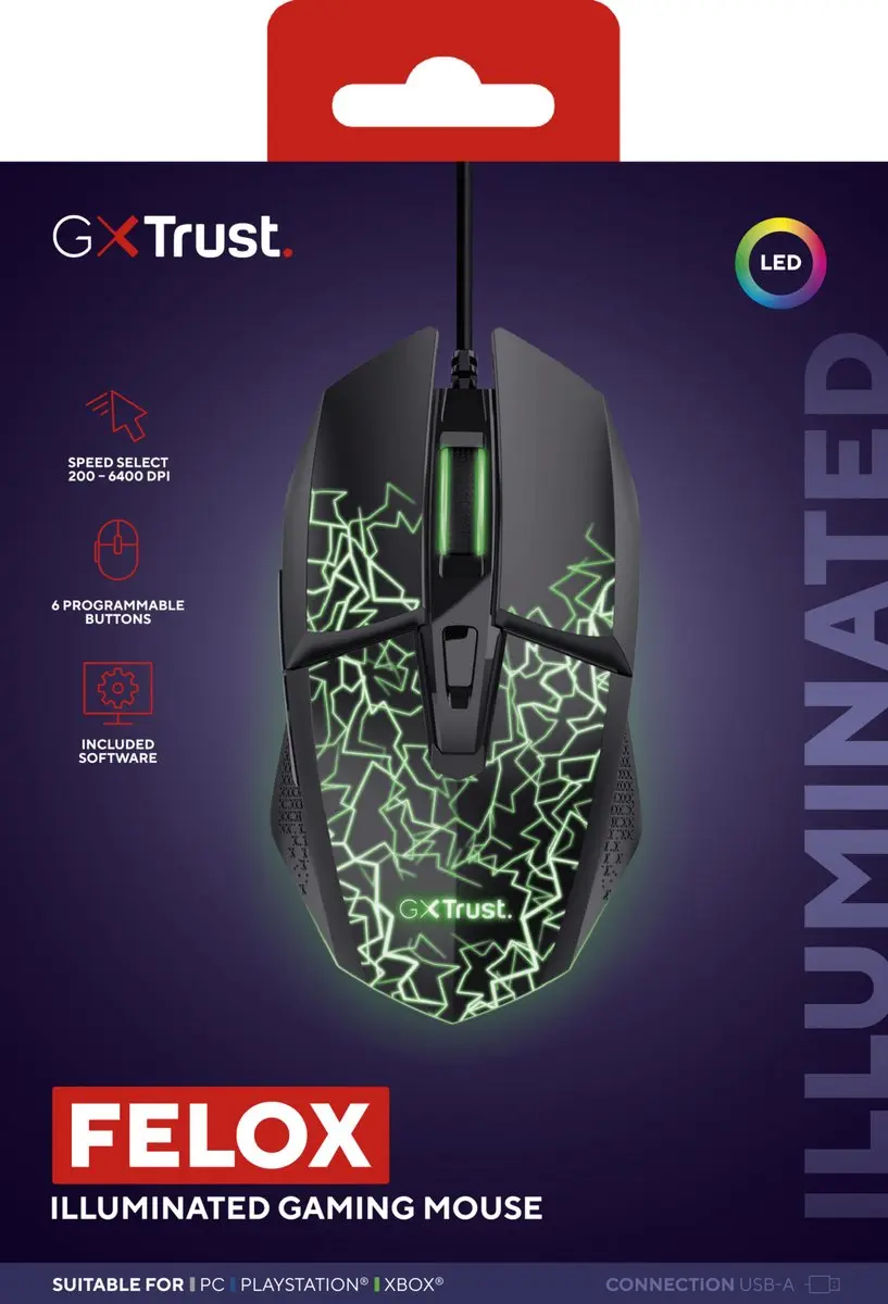 Trust GXT 113 Felox Gaming Muis 6400 DPI - Zwart