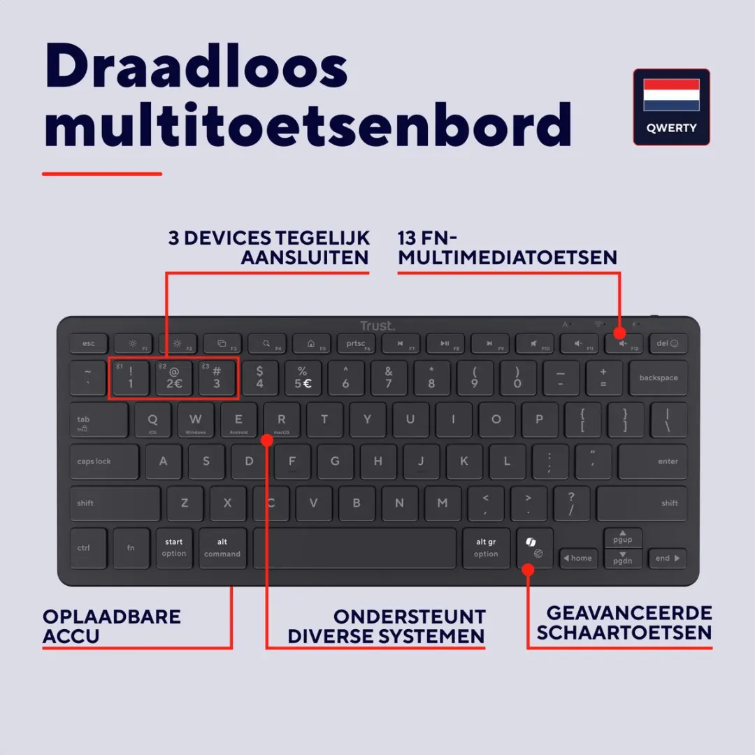 Trust Nado II 25730 Bluetooth Toetsenbord - Zwart