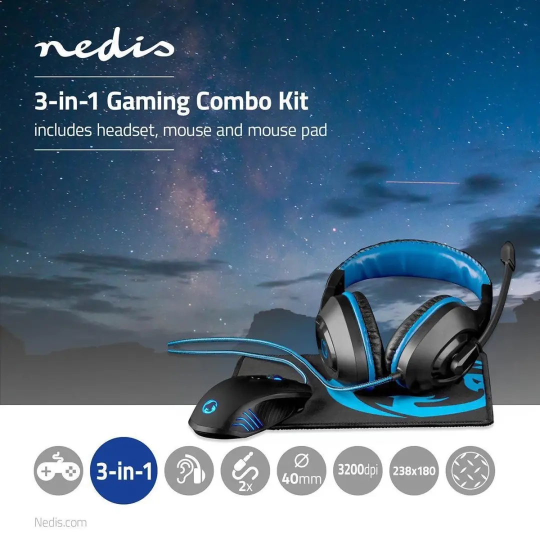 Nedis GCK31100BK Gaming Combo Kit - Koptelefoon Muis Muismat - Zwart