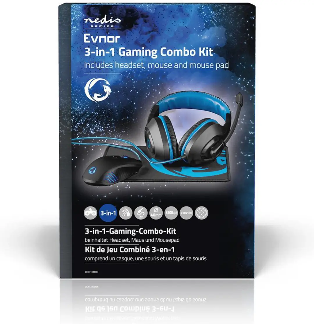 Nedis GCK31100BK Gaming Combo Kit - Koptelefoon Muis Muismat - Zwart - afbeelding 6 van 6