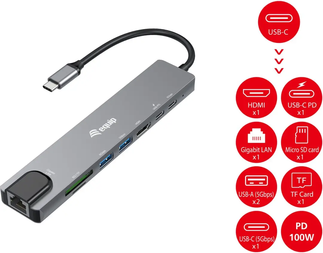 Equip 133497 Laptop Dock & Poortreplicator - USB Type-C - Zwart/Grijs