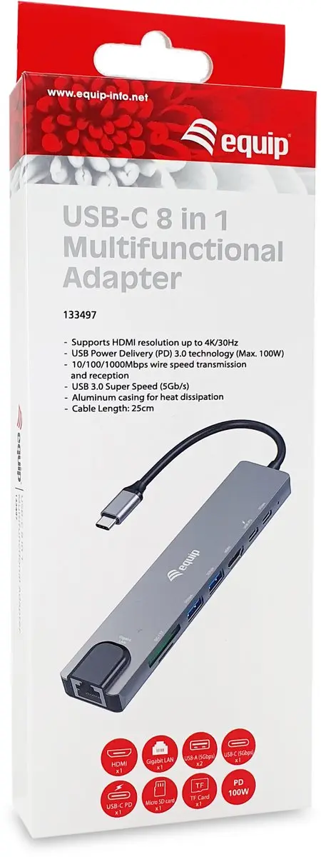 Equip 133497 Laptop Dock & Poortreplicator - USB Type-C - Zwart/Grijs