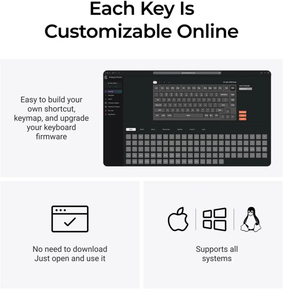Keychron Q1 Max Q1M-M4 Toetsenbord - Banana Switch - USB/RF/Bluetooth - Zwart