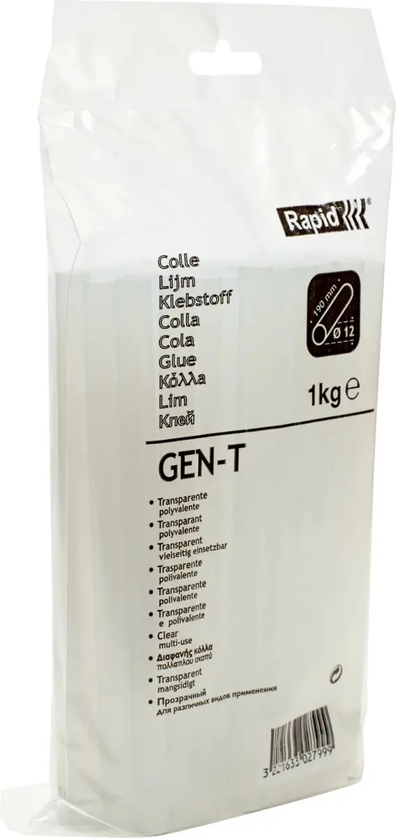 Rapid Gen-T Lijmpatronen 12x190mm - 1kg Transparant
