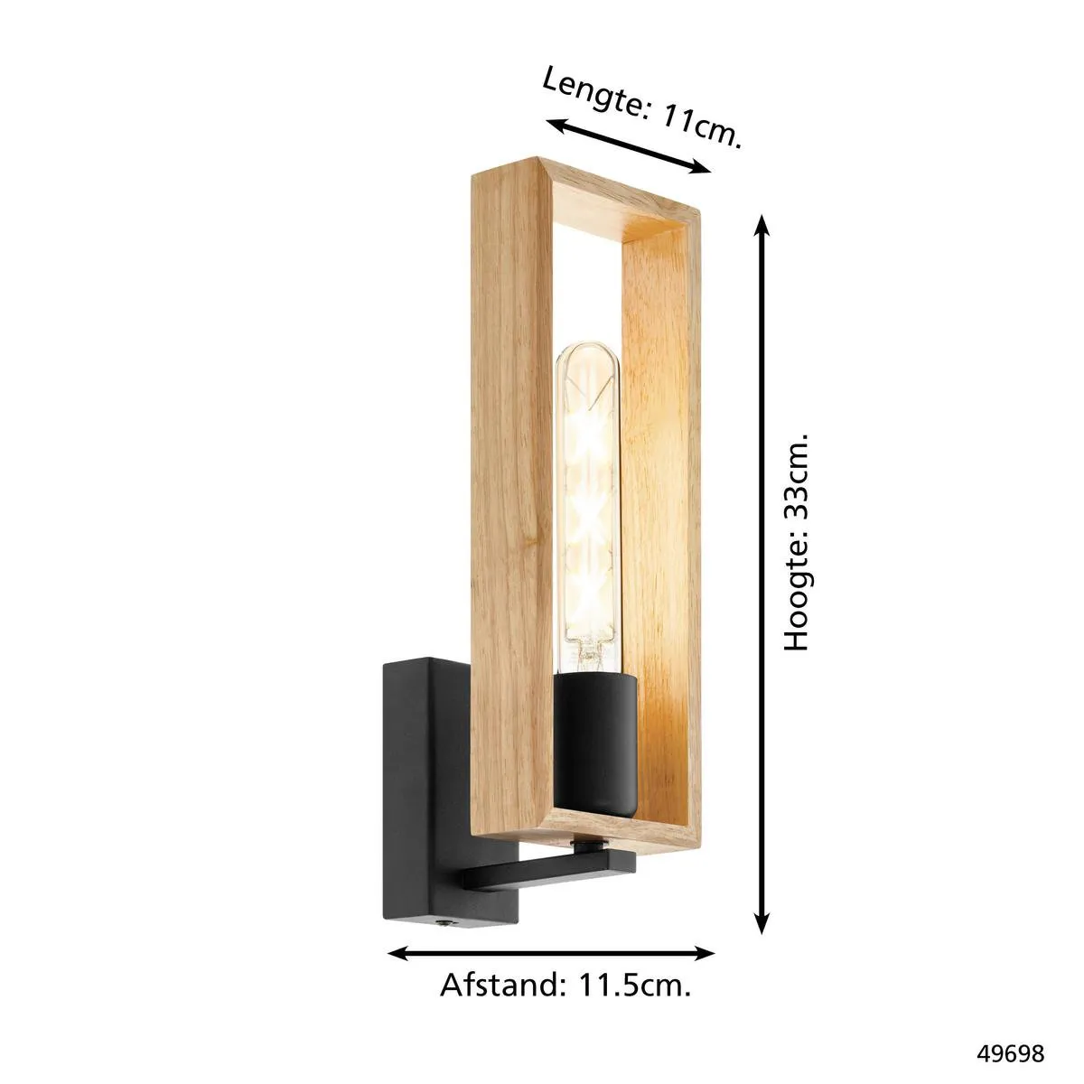 Eglo Littleton Wandlamp E27 - Zwart/Hout