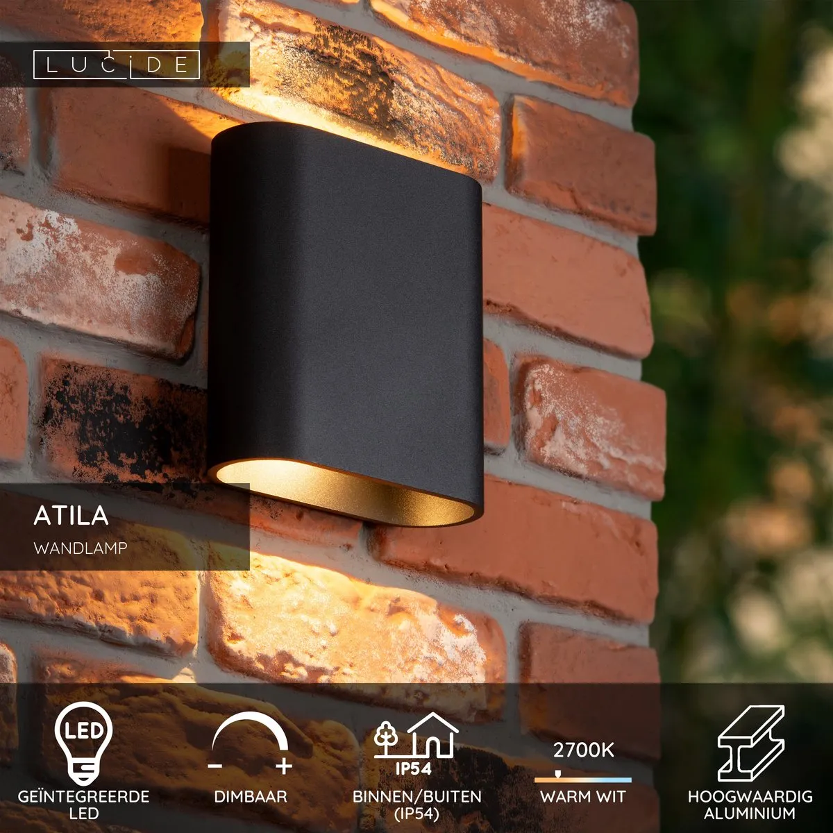 Lucide Atila Wandlamp LED 2x5W 2700K - IP54 Zwart