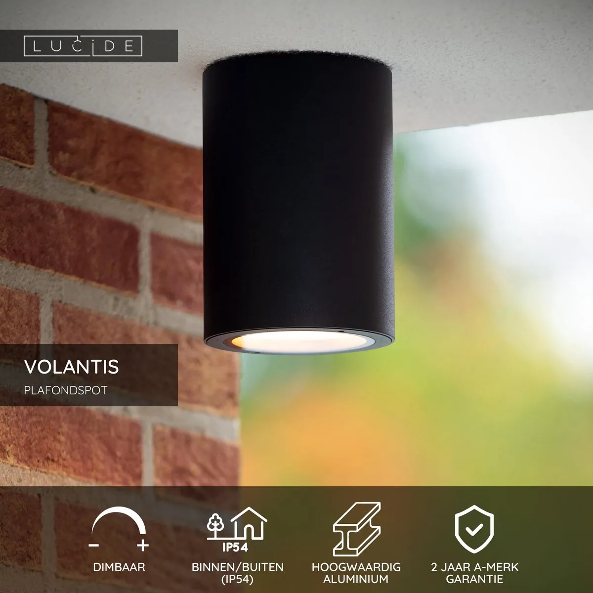 Lucide Volantis Plafondspot Ø10,8cm - E27 - IP54 - Zwart