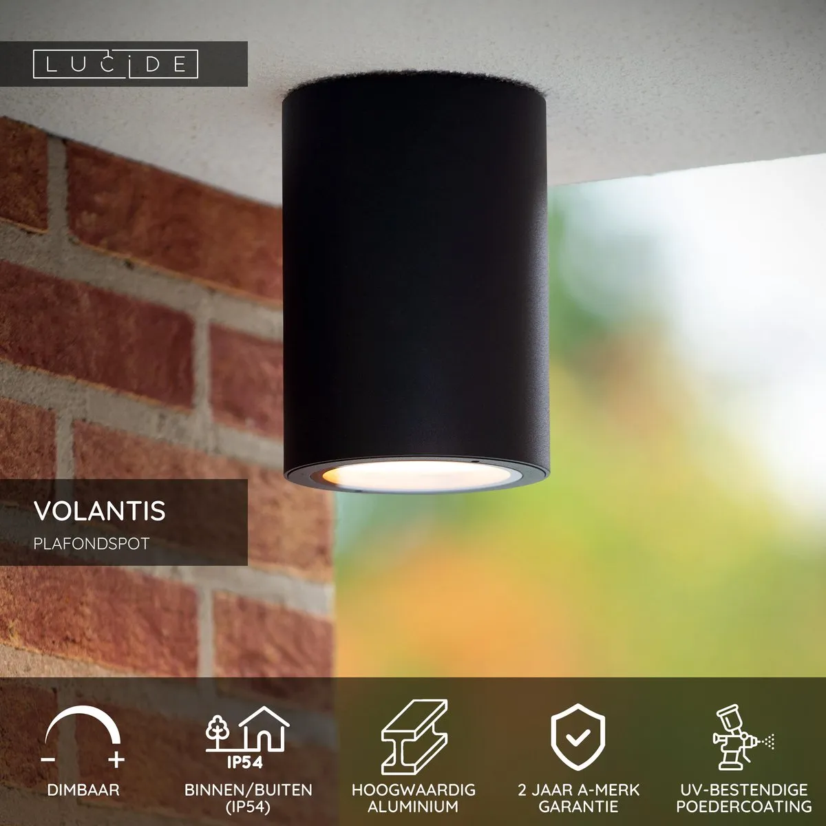 Lucide Volantis Plafondspot Ø10,8cm - E27 - IP54 - Zwart