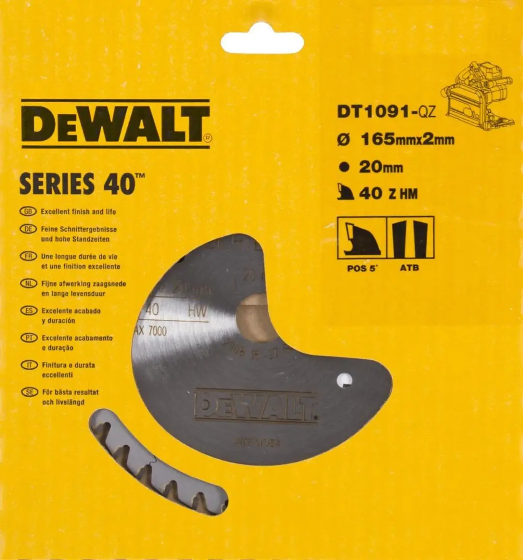DeWalt Extreme DT1091-QZ Cirkelzaagblad Hout 165mm 40T