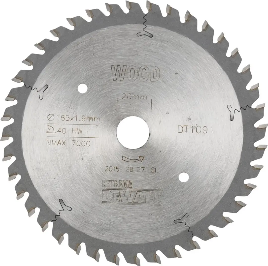 DeWalt Extreme DT1091-QZ Cirkelzaagblad Hout 165mm 40T