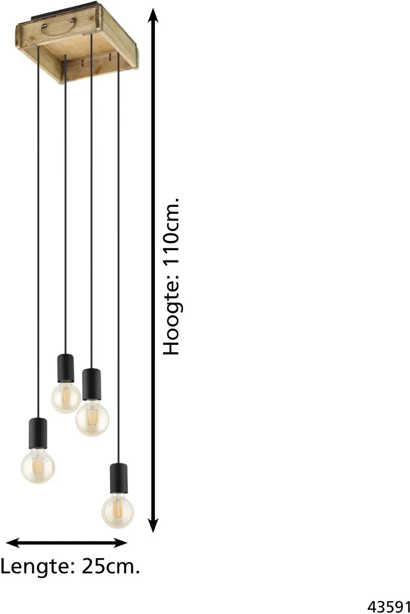Eglo Wootton Hanglamp E27 - Ø24cm - Zwart/Bruin