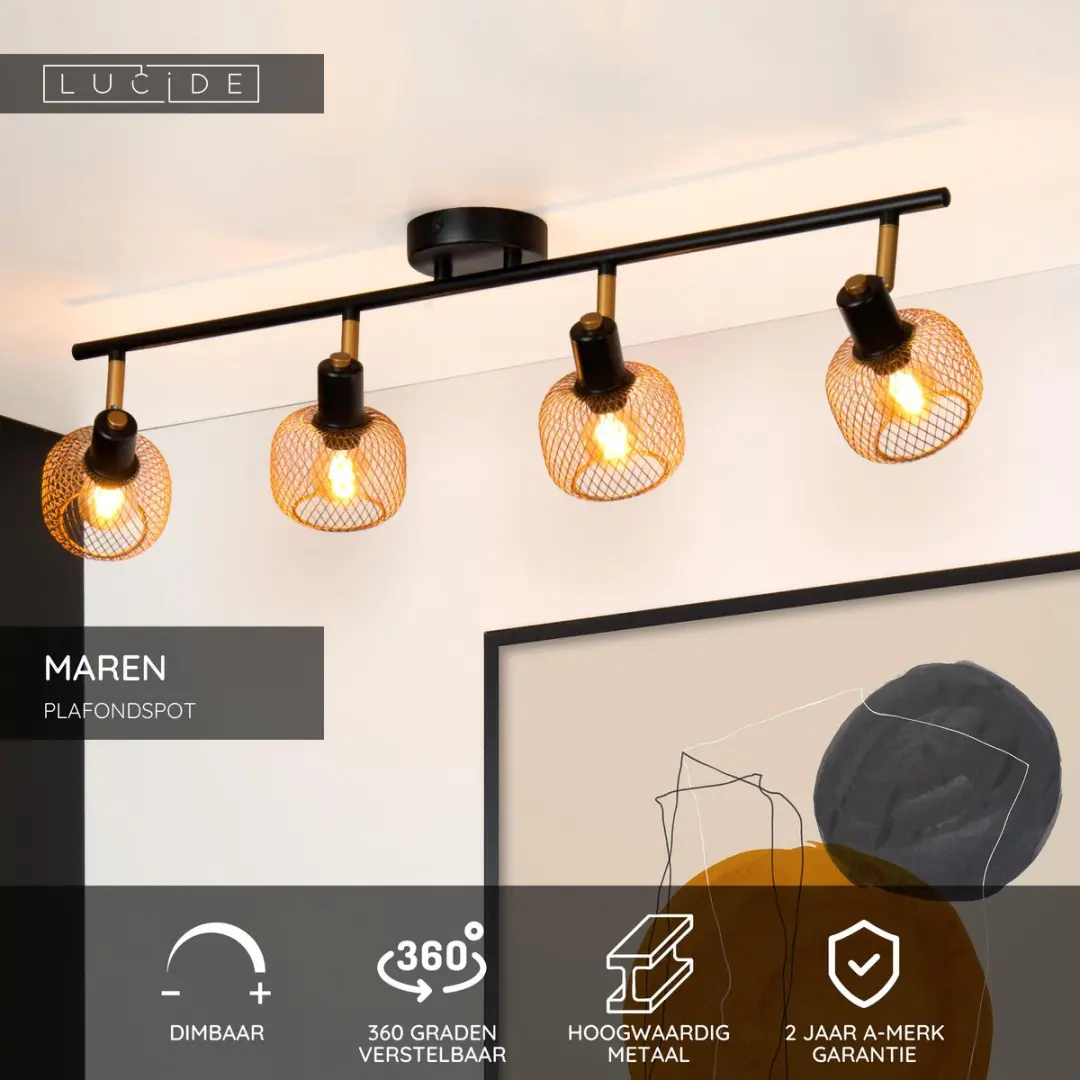 Lucide MAREN Plafondspot 4xE14 - Mat Goud/Messing