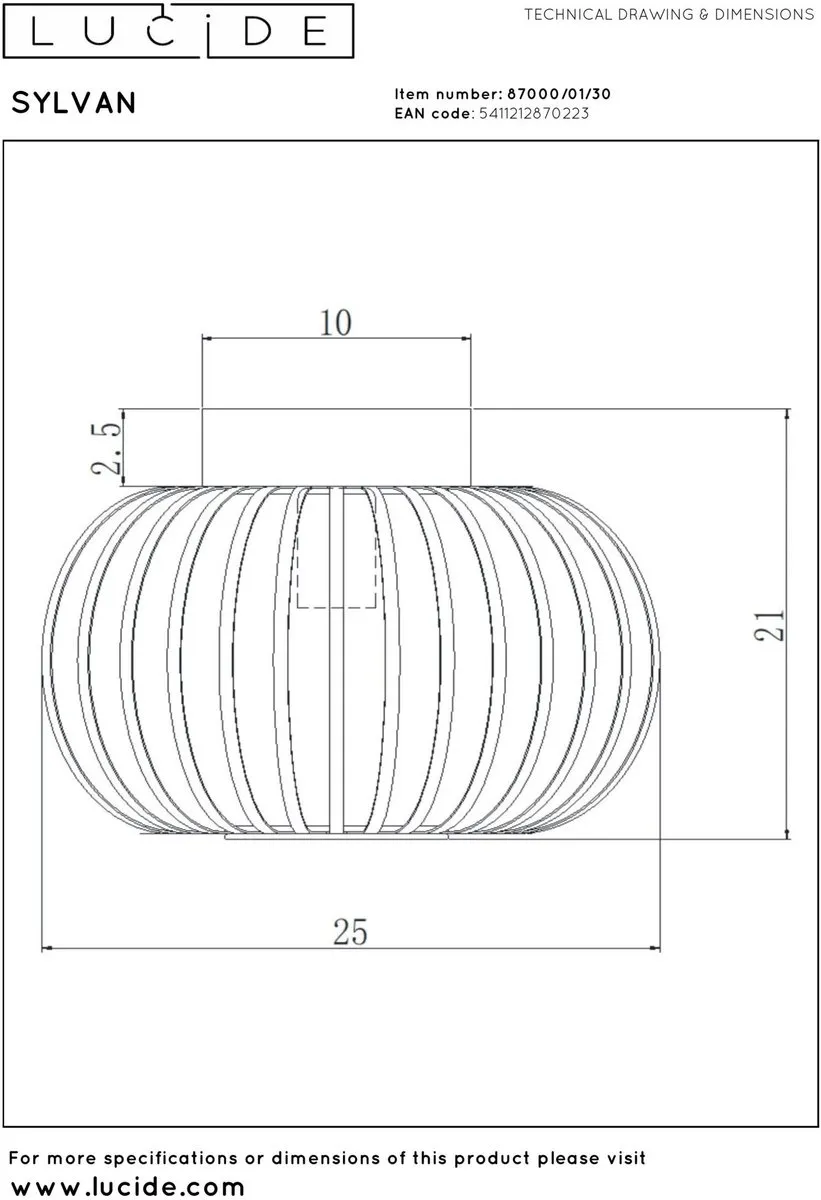 Lucide Manuela Sylvan Plafondlamp Ø25,5cm - 1xE27 - Zwart