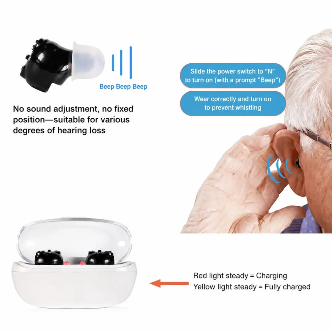 ECTEATOY Onzichtbare In-Ear Geluidsversterker - Oplaadbaar - Zwart