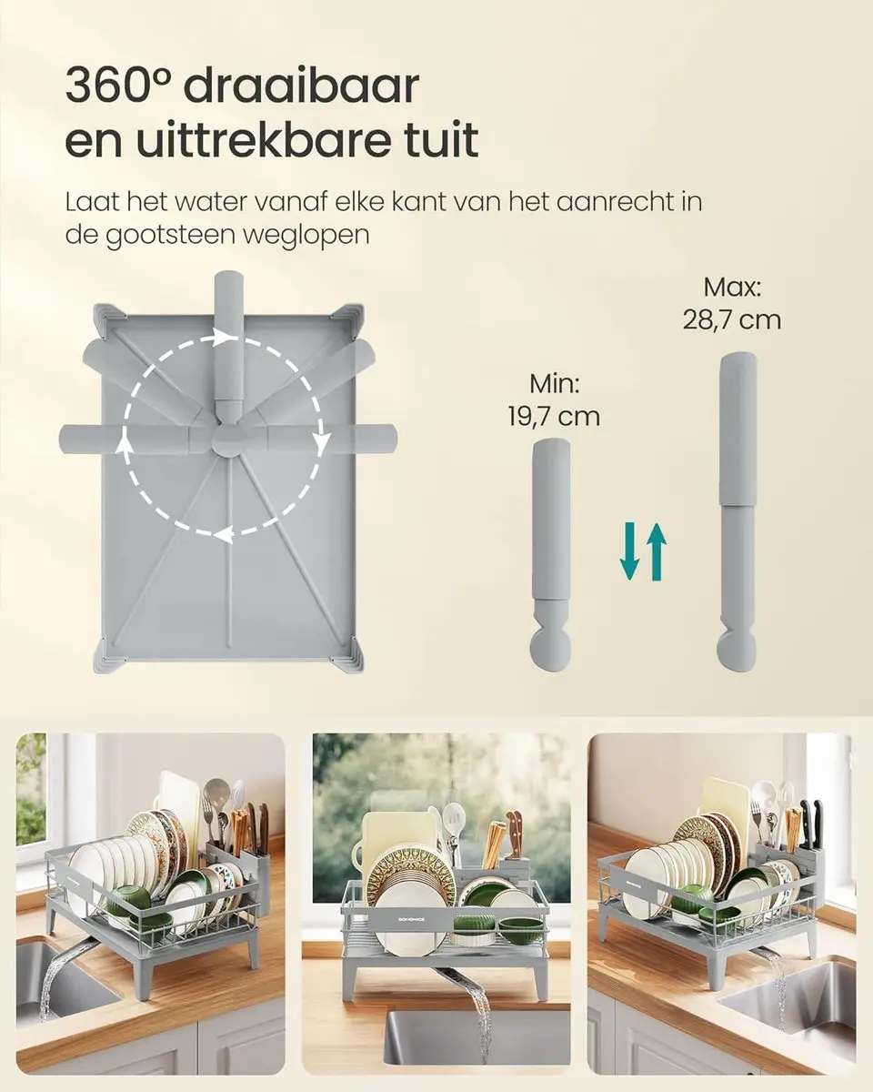 Songmics Afvoerafvoer 360° Draaibaar Uitschuifbaar - 31x42x18,5cm - Duifgrijs