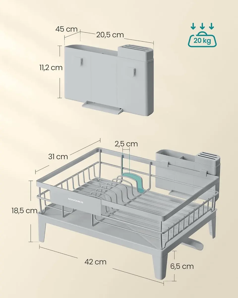 Songmics Afvoerafvoer 360° Draaibaar Uitschuifbaar - 31x42x18,5cm - Duifgrijs