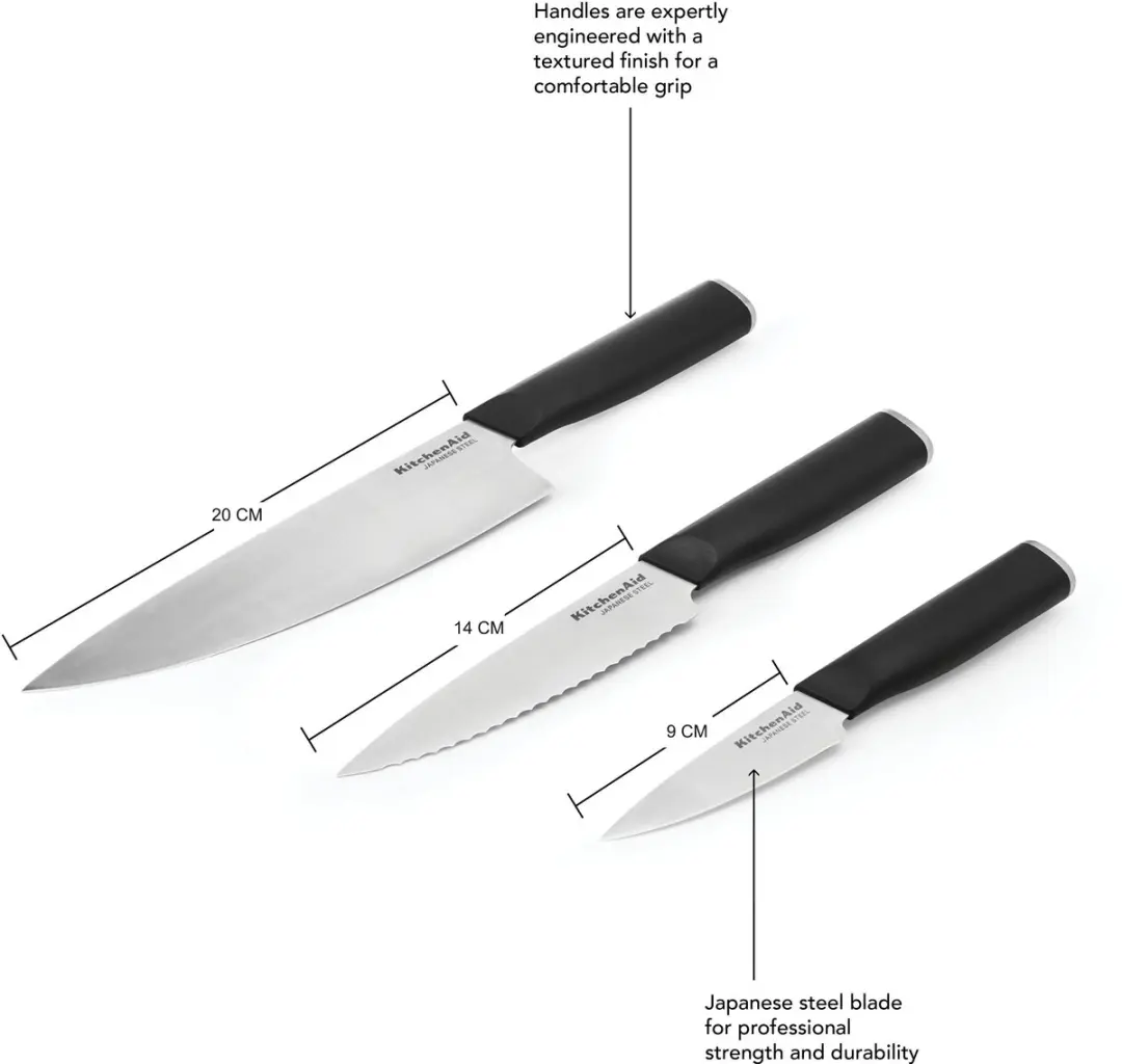 KitchenAid Classic Japans Staal 3-delige Messenset - 420J2 - Zwart - afbeelding 2 van 6