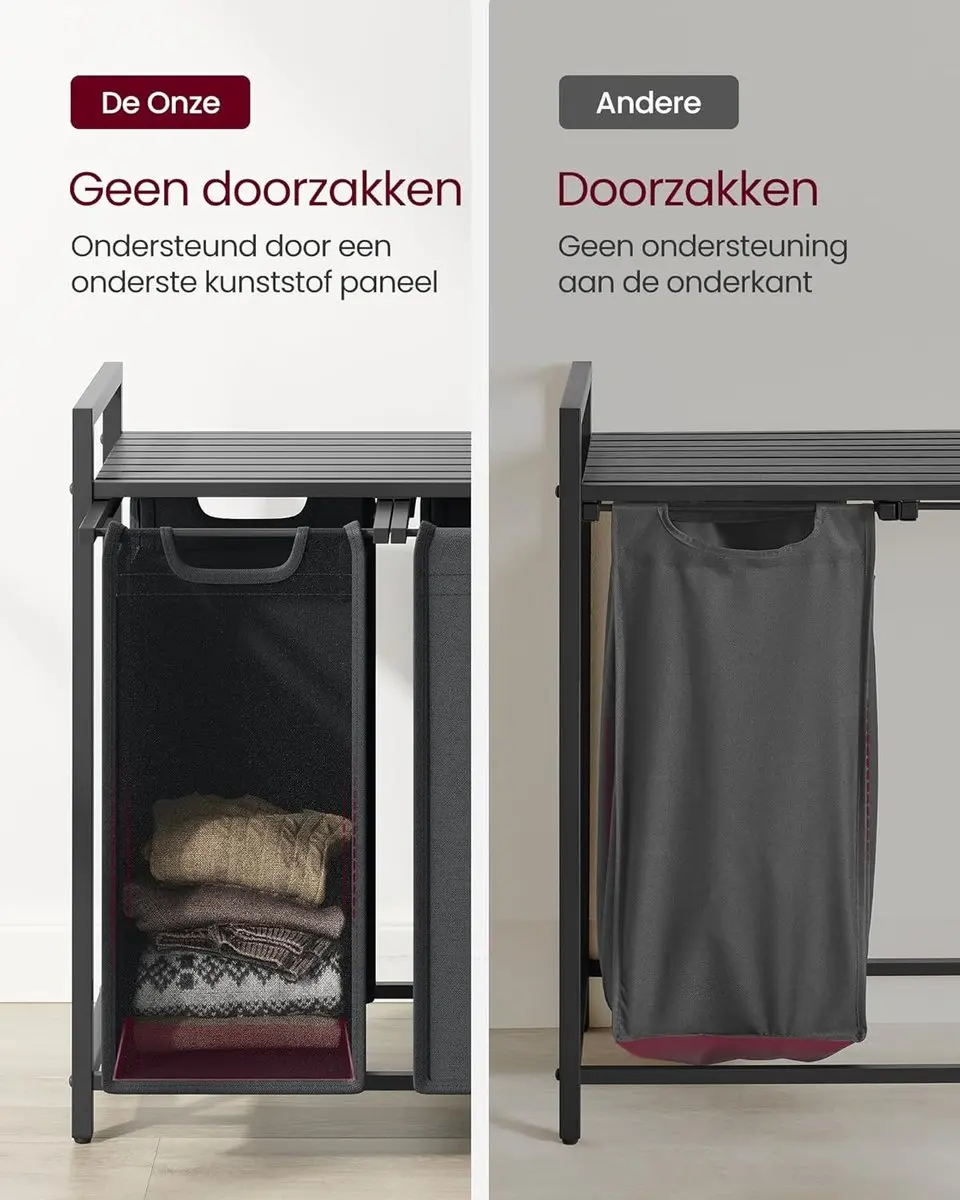 Songmics VASAGLE Wasmand BLH301G01 - 3 Compartimenten 114L - Zwart/Grijs