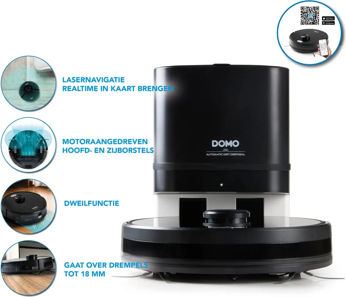 Domo DO7298S Robotstofzuiger met dweilsysteem - Zwart